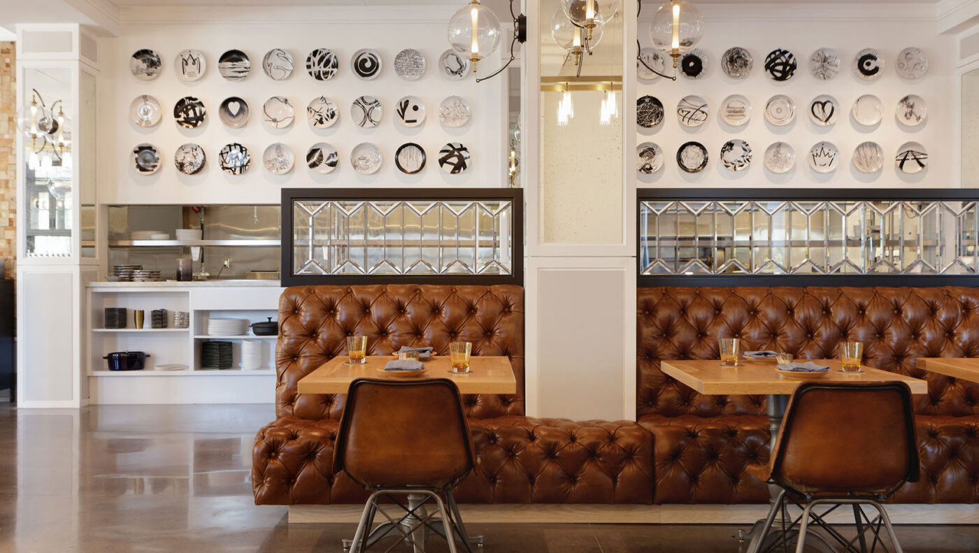 Custom seating and banquettes at The Kimpton Pittman Hotel, Dallas, TX