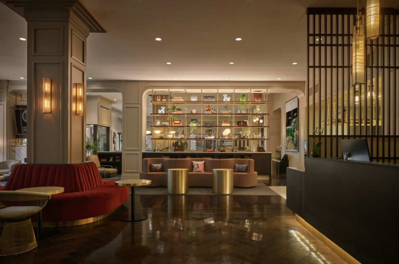 Lobby lounge seating at Saint Elm Marriott in Dallas, TX